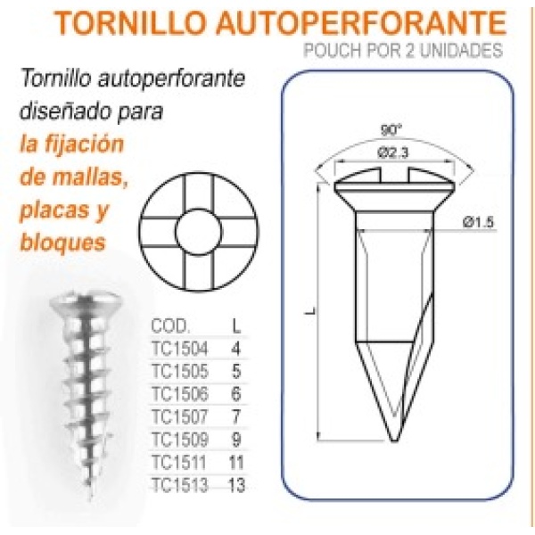 Tornillo 1.5 Autoperforante x 2Unid.